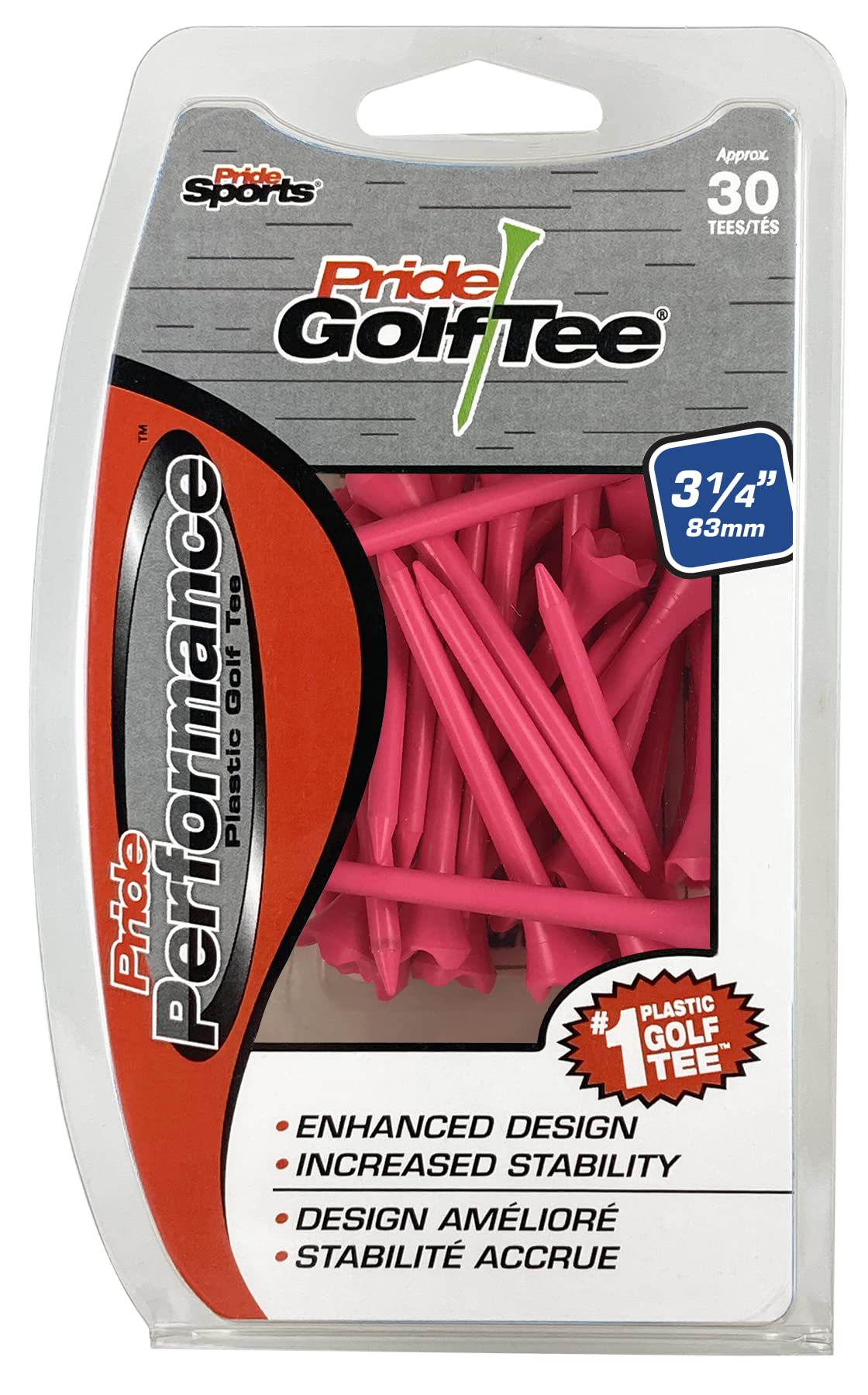 Pride Golf Tee Evolution Golf Tees (Pack of 30), 3-1/4", Citrus Pink