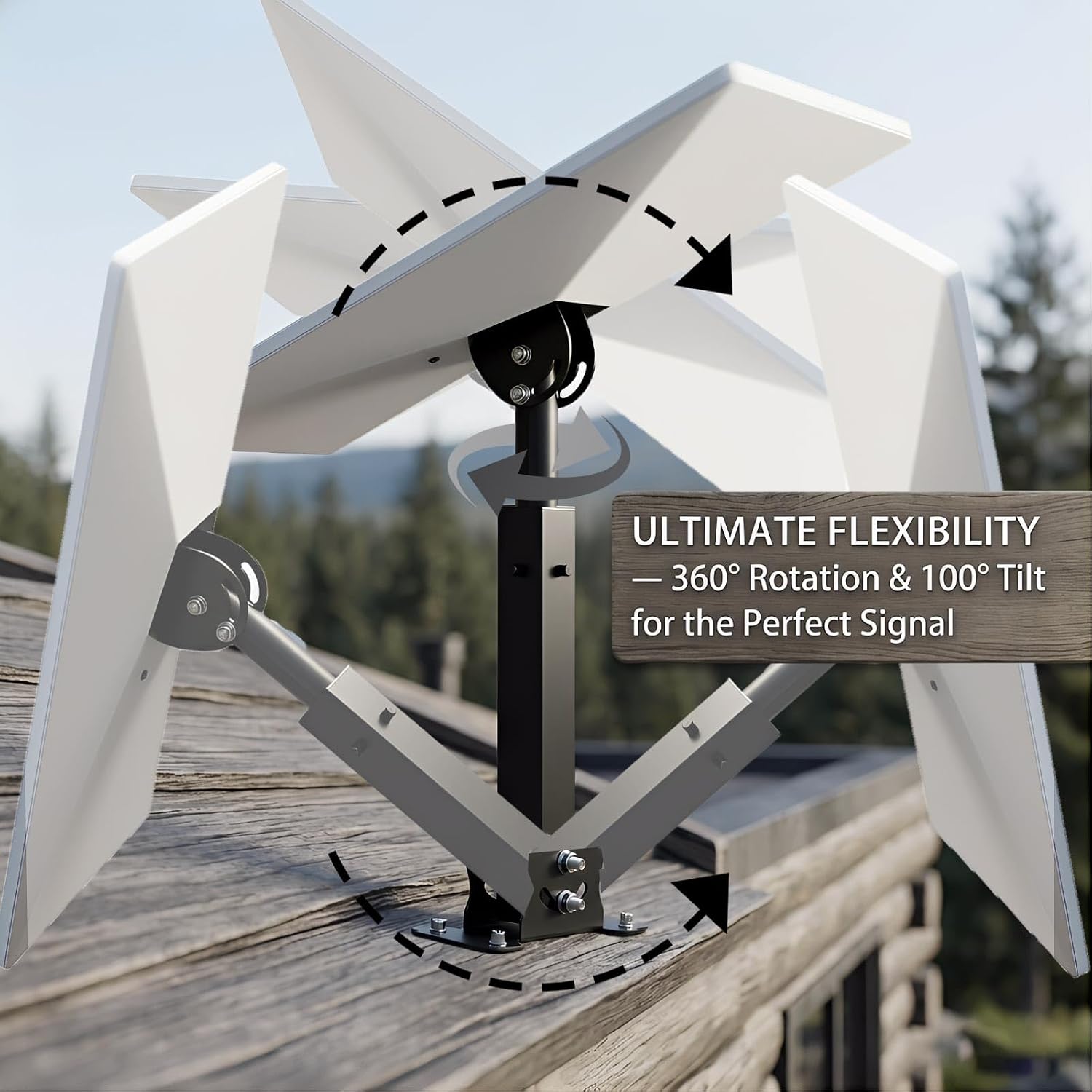 Starlink Mount, for Standard 4/4X/Gen 3 Dish, Adjustable Telescoping Roof Bracket with 360° Rotating Pole, Dual Angle Top and Base Adjustment, Heavy Duty Metal Starlink Mounting Kit