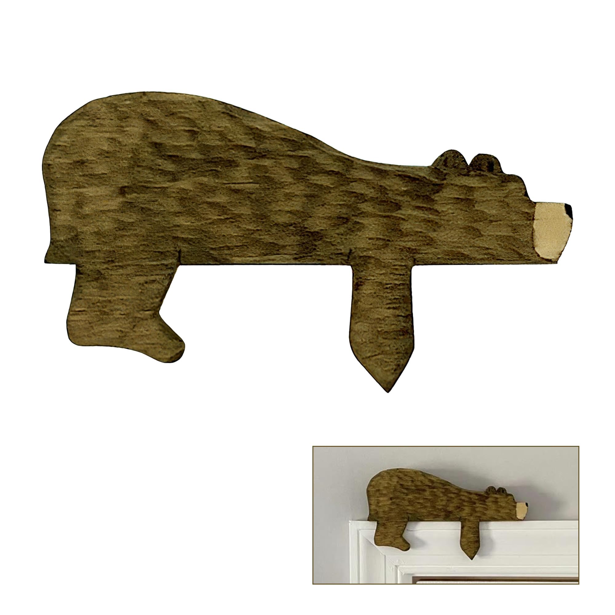 Rustic Wooden Bear Door Topper Decor and Cute Bear Door Sculpture, Sign