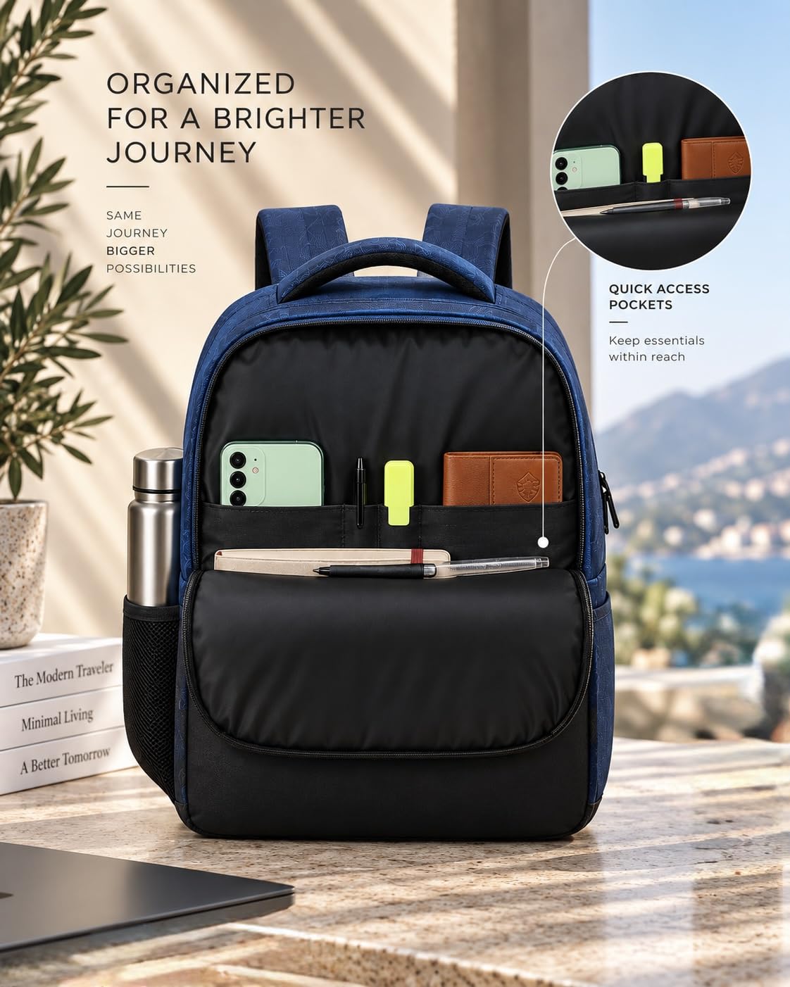 Wesley Milestone 2.0 Casual Waterproof Laptop Backpack/Office Bag/School Bag/College Bag/Travel Backpack (Dimensions:13x18 inches) (Compatible with 39.62cm(15.6inch laptop) 30 L (Blue & black) — Amazon image 5