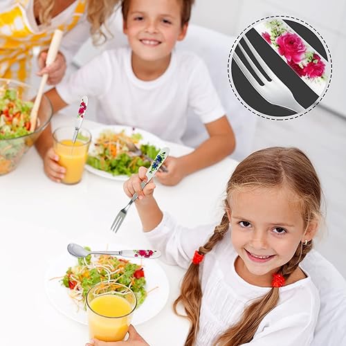 Miniatura 6 de Juego de cubiertos de postre de 14 piezas, tenedores pequeños de acero inoxidable y mini cucharas de café con mango de cerámica para pasteles, té,