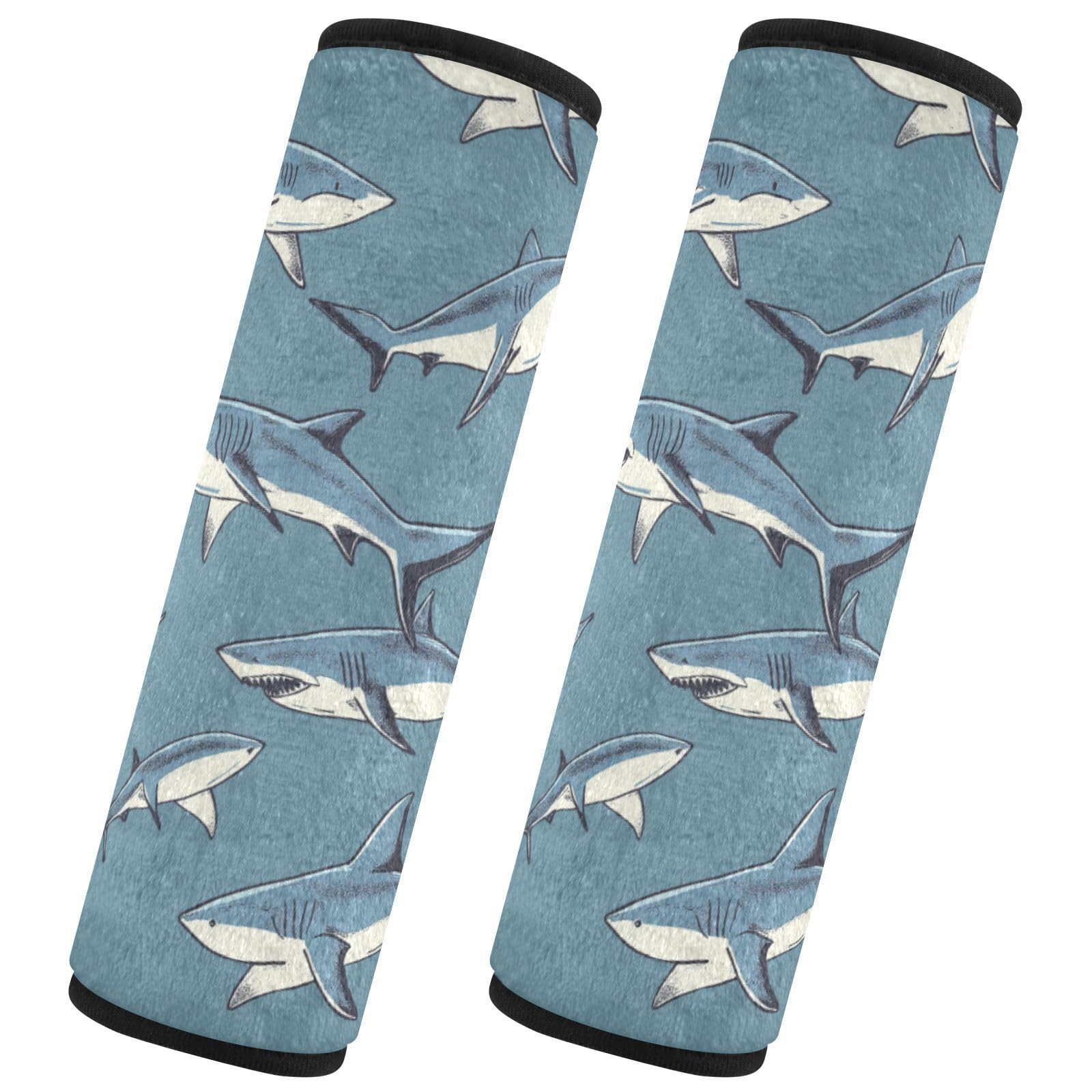 Seat Belt Covers 2 Pack Sharks Car Seat Strap Covers Super Soft Cartoon Car Seat Neck Cover for Boys Girls Adults Babies M
