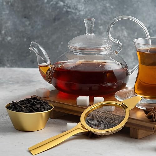 Miniatura 6 de 1 colador de matcha dorado de 2.2 pulgadas, tamiz Matcha de acero inoxidable, colador de malla fina con base de mango para té suelto, café, cóctel