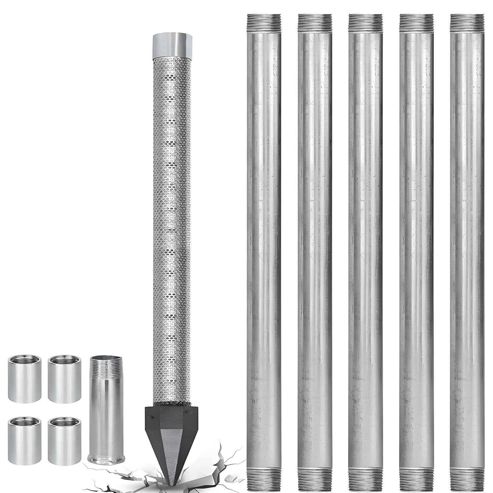 Filtro per Pozzo in Premium con Maglia 60, Kit Pozzo Artesiano Robusto per Pompa a Mano E Irrigazione Giardino, Corpo Tubo Acciaio Zincato 36 Pollici, Tubo Dritto di Prolunga Zincato 39 Pollici 5+1kit