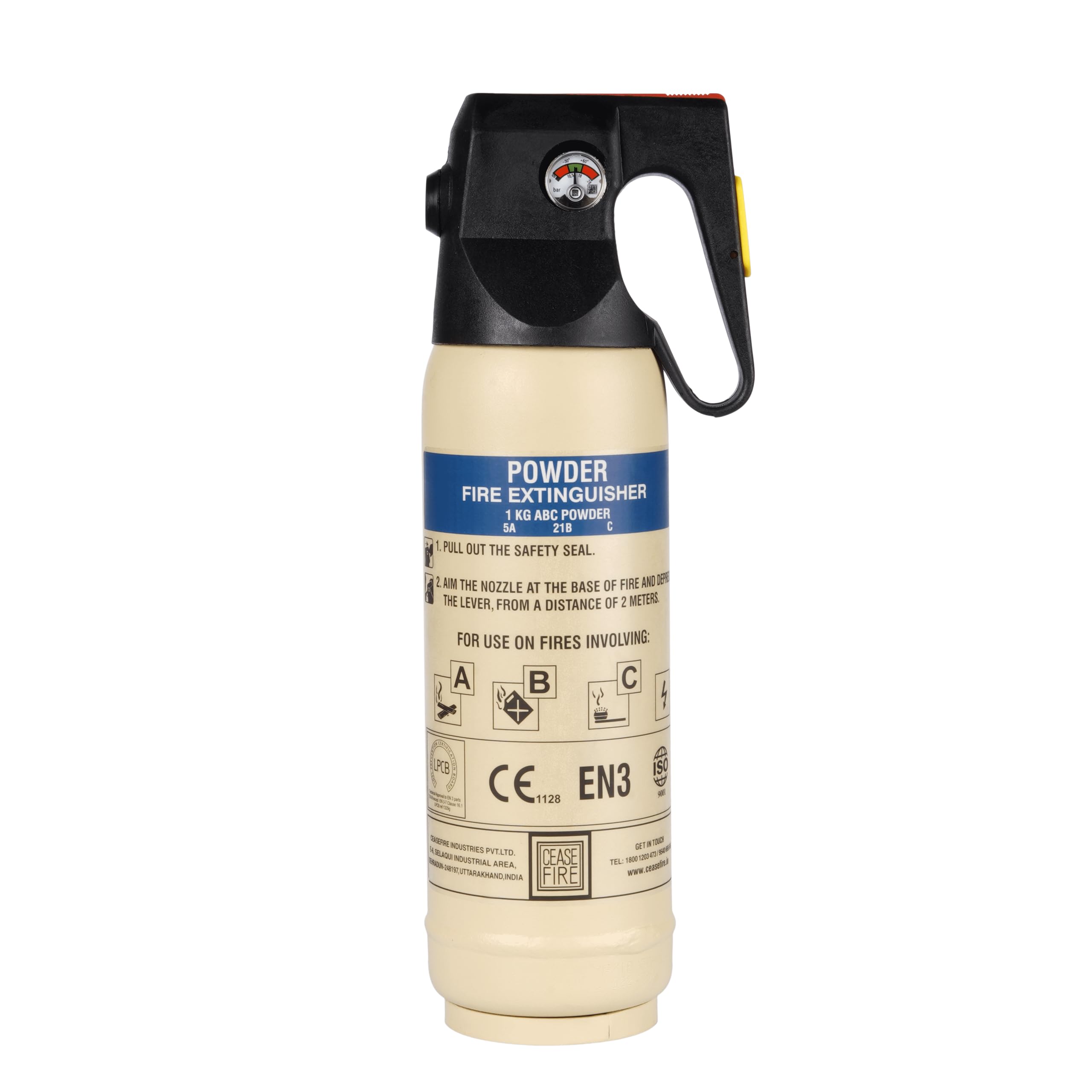 Ceasefire Powder Based Car & Home Fire Extinguisher (Ivory) - 1 kg