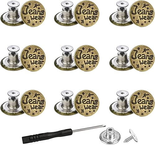 Botones para jeans, botones de cierre de metal de 0.787 pulgadas, 18 juegos perfectos para ropa de jeans y ajuste de tamaño de cintura