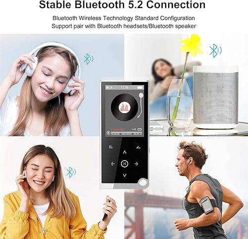 Miniatura 5 de Reproductor MP3 de 136 GB con Bluetooth 5.2, mini reproductor de música plateado altavoz integrado con pantalla grande de 2.4 pulgadas, radio FM,