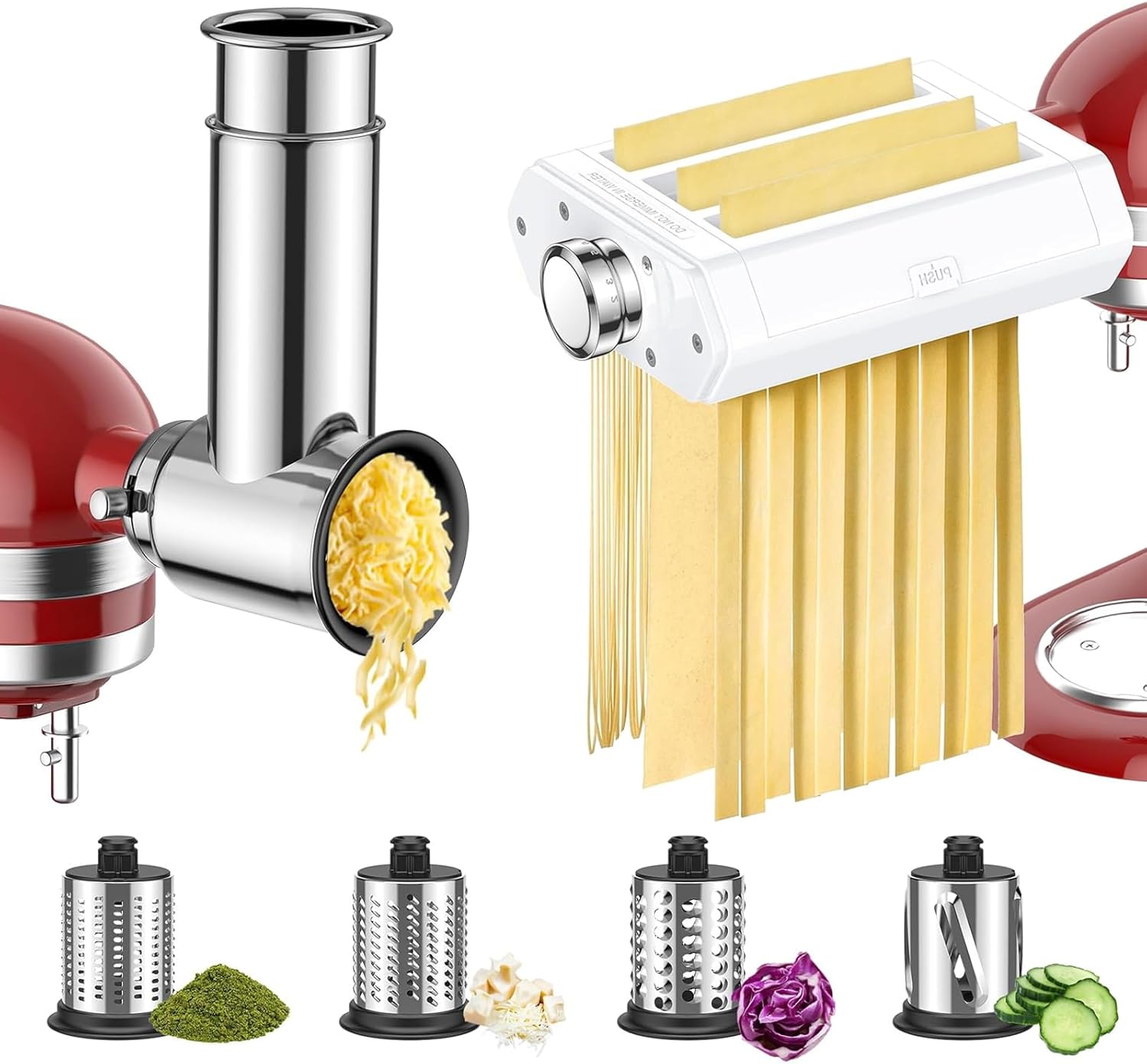 Stainless Steel Slicer Shredder Attachment for KitchenAid Stand Mixer, Pasta Attachment for KitchenAid Stand Mixer, 3 in 1 Set Pasta Maker Kitchen Aid Attachment