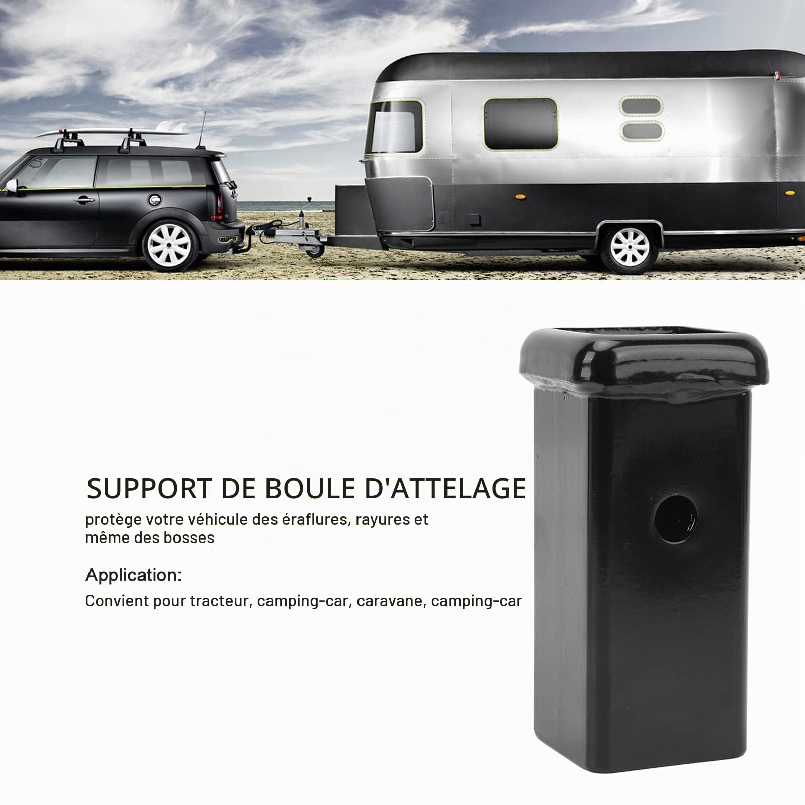 Aramox Adaptateur d'Attelage de Remorque, Tube Récepteur 52x52mm, Acier Moulé, 150mm de Longueur, pour Camping-car Caravane Tracteur