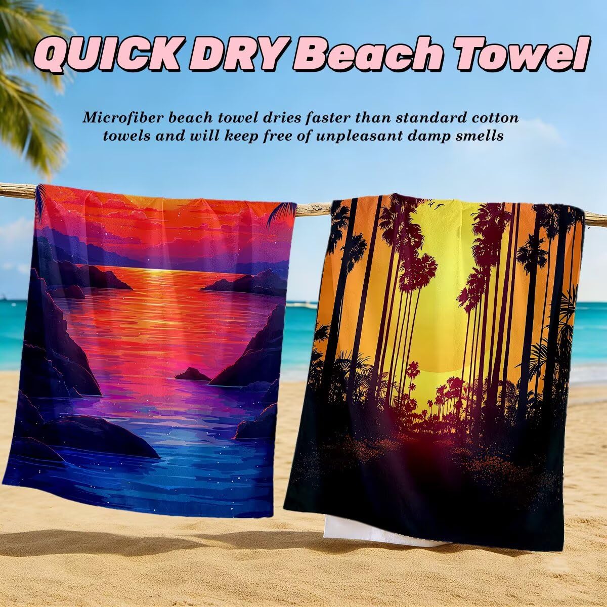 Toalla Playa 80x160 cm, Toalla Gimnasio Microfibra Secado Rapido, Juego de 2 Antiarena Toallas de Playa, Ligera Compacta Toallas Microfibra Grande para Viaje, Regalo Hombre Mujer (Paisaje) -5155