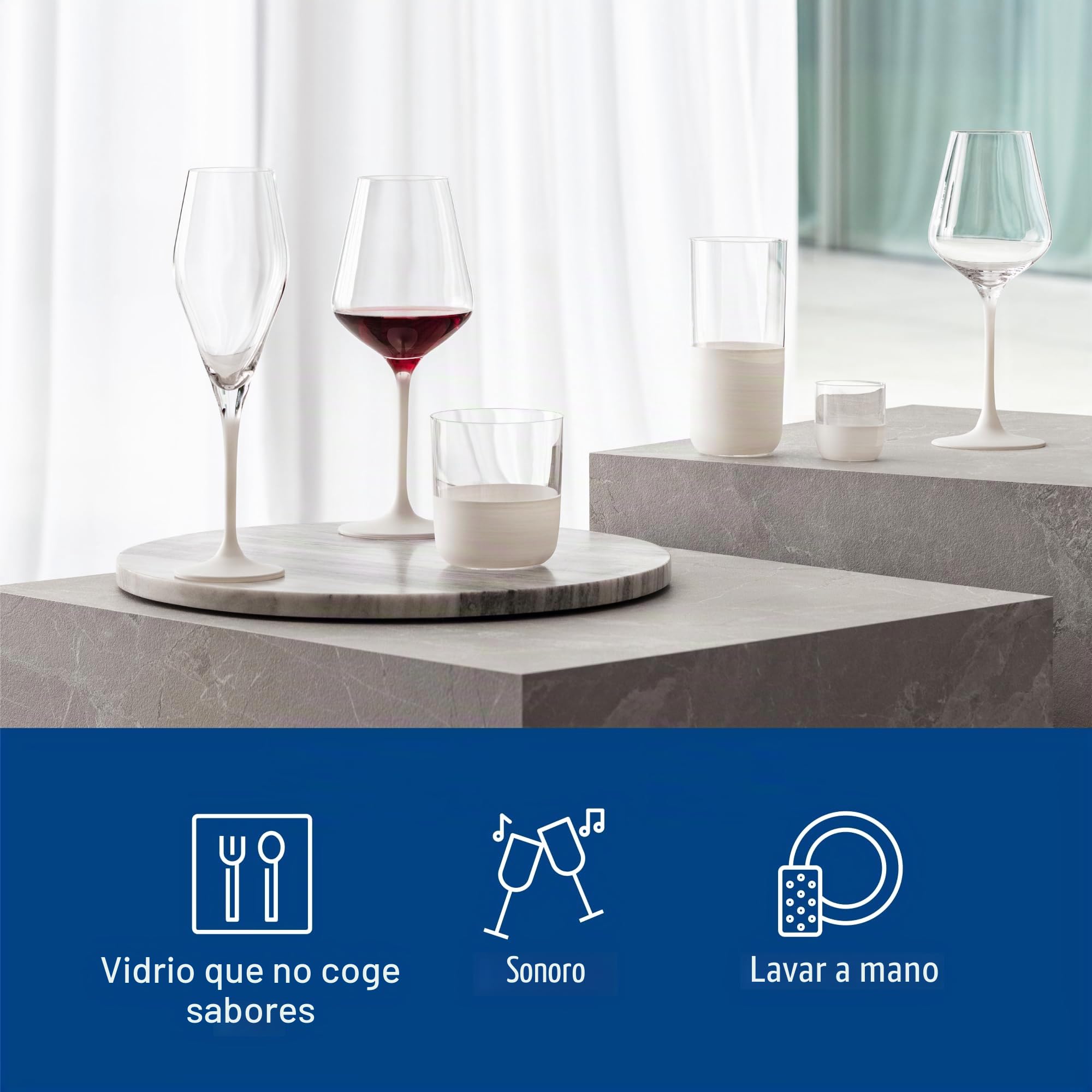 Villeroy & Boch - Manufacture Rock blanc Juego de copas de vino tinto, 4 piezas. Juego de copas para vino tinto, 470 ml, Cristal, Aspecto de pizarra blanco mate