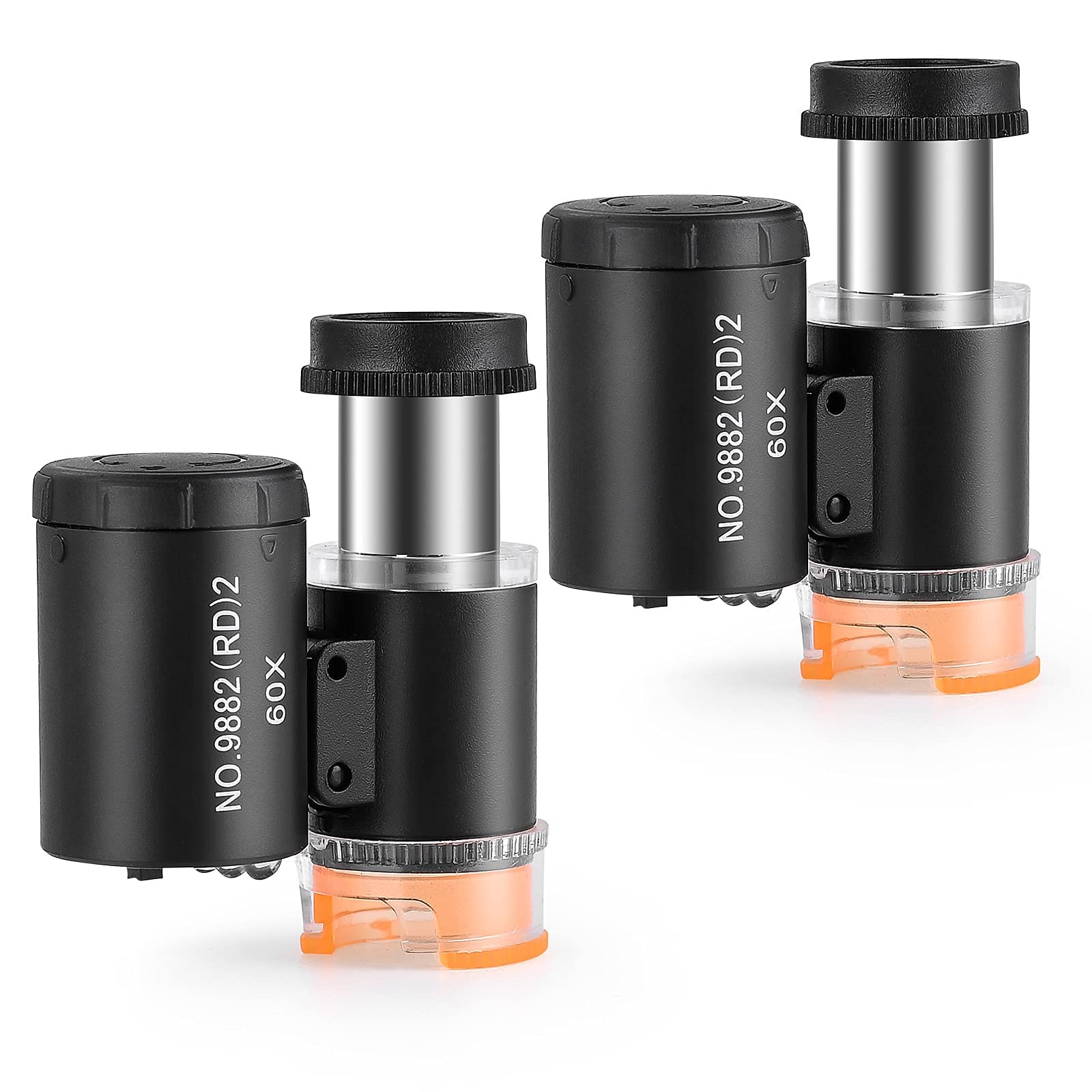 NALACALMagnifier, 2 Pieces 60X Mini Pocket Microscope, Jewelers Eye Loupe with 3 Light, Portable Magnifying Glass for Handcrafts Jewelry Diamond Gem Coins Currency