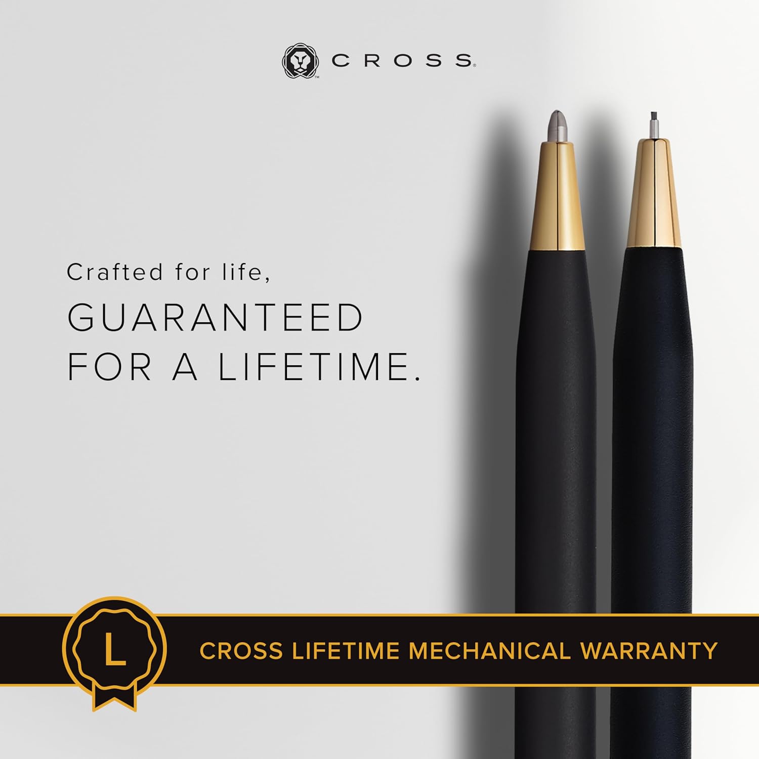 Cross Century, Black, Ballpoint Pen and 0.7mm Pencil Set, with 23 Karat Gold Plated Appointments (250105WG)