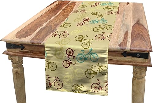 Ambesonne - Camino de mesa, mantel de tela multicolor con estampado digital Beige Negro,Negro Fucsia,Azul Menta Verde Naranja,Azul y Blanco,Marrón y