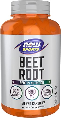 Miniatura 1 de NOW Foods Deportes, remolacha raíz vegetal, nutrición deportiva, apoyo del sistema inmunológico*, 550 MG, nitratos naturales, 180 cápsulas vegetales