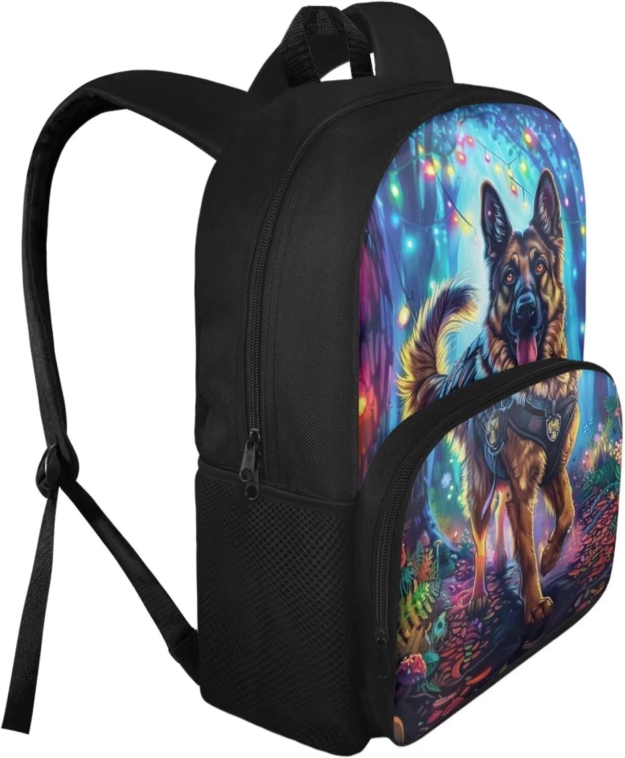 German Shepherd Dog Backpack for Boys 5-8 Elementary School Bag Animal Print Bookbag for Kids 15 Inch Schoolbag with Front Zip Pocket for Middle School Student