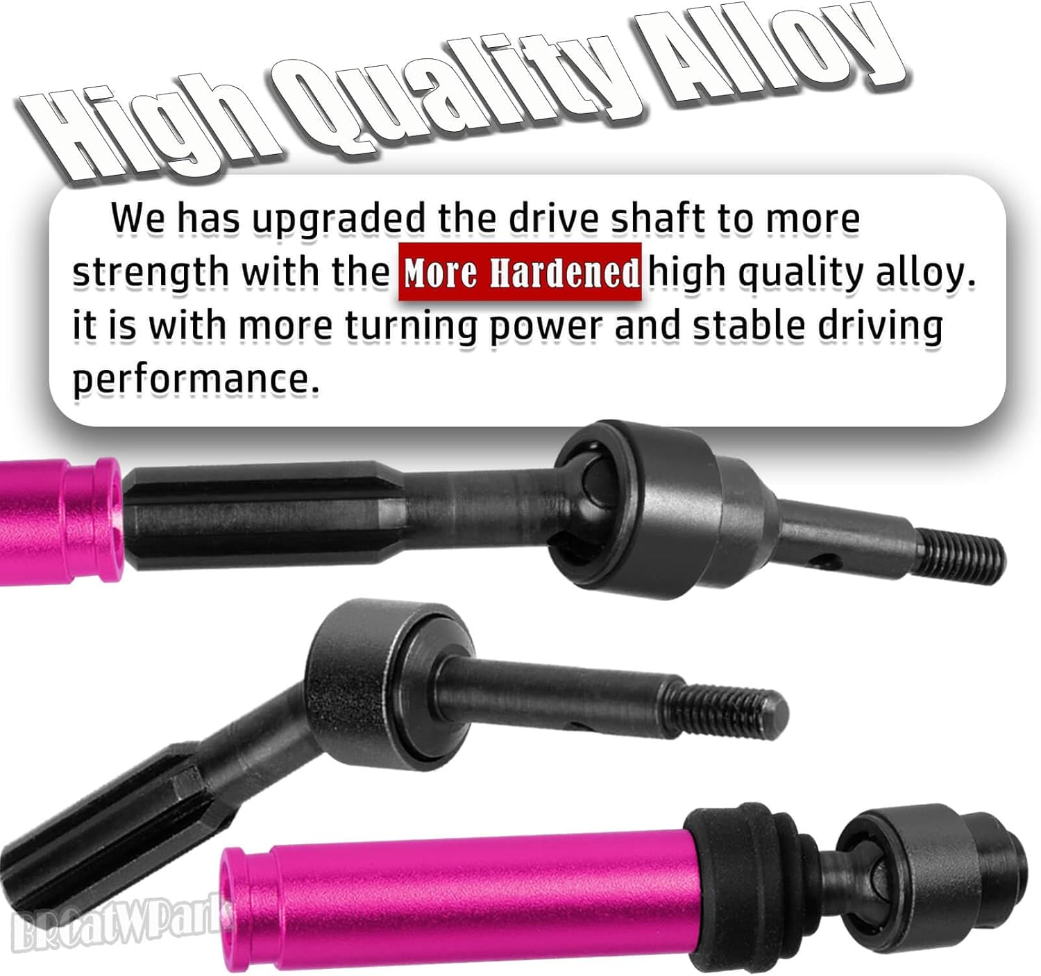 Drive Shaft Axles Upgrades Part for 1/10 Slash 4X4 VXL/Rustler 4X4 VXL/Stampede 4WD VXL,RC Steel #45 Front & Rear 4Pcs Driveshafts CVD w/ Hex Hops Up,Pink