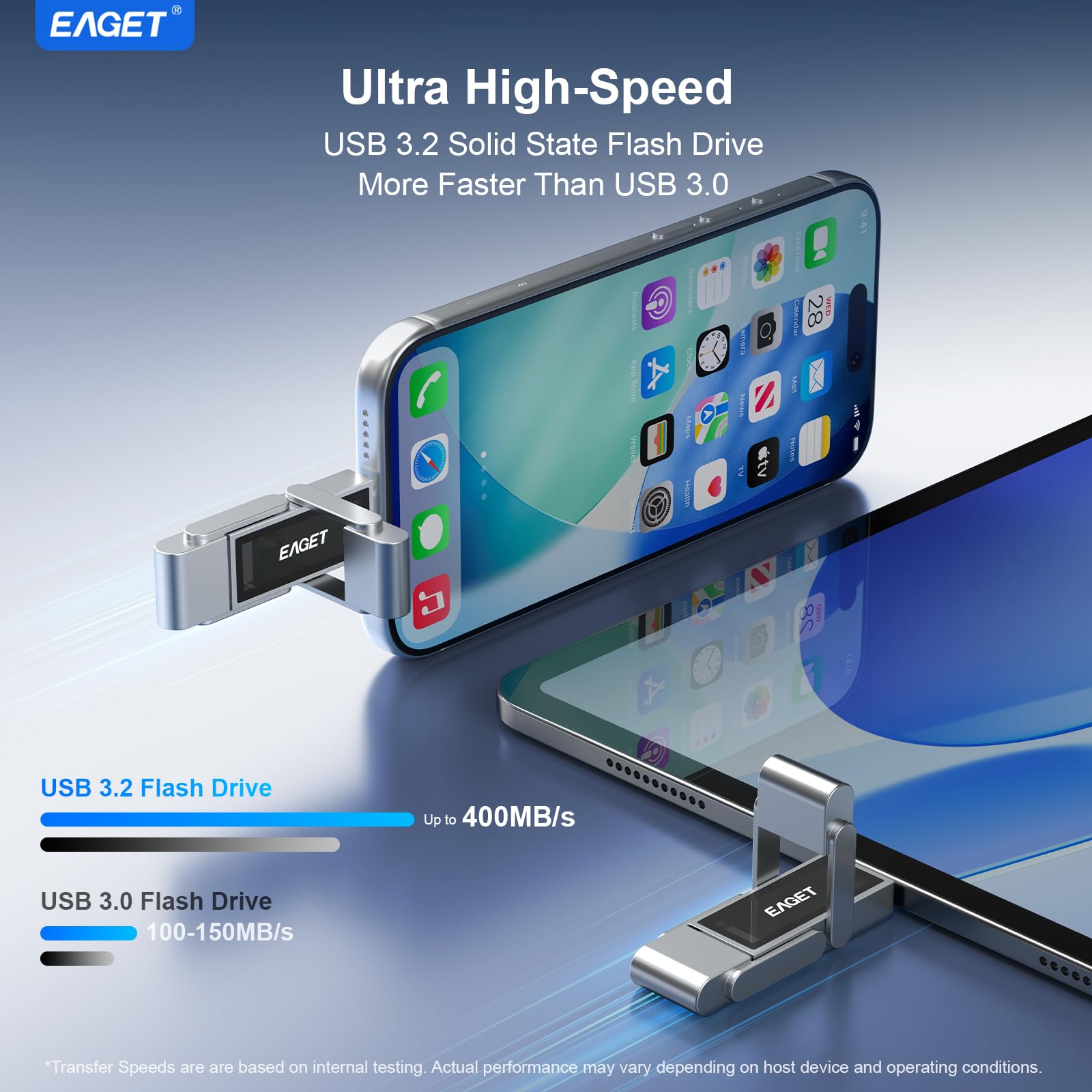Eaget Chiavetta USB 3.2 a doppia porta da 512 GB (USB-C + USB-A) – 560 MB/s ad alta velocità Solid State Thumb Drive per iPhone 15/16/17 Pro, Android, Mac, PC, PS5 – SSD portatile in metallo