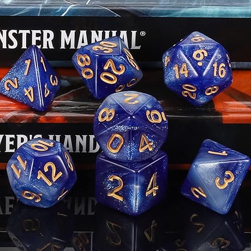 Miniatura 4 de QMAY DND - Juego de dados poliédricos D&D (7 piezas) para Calabozos y Dragones (cielo azul profundo)