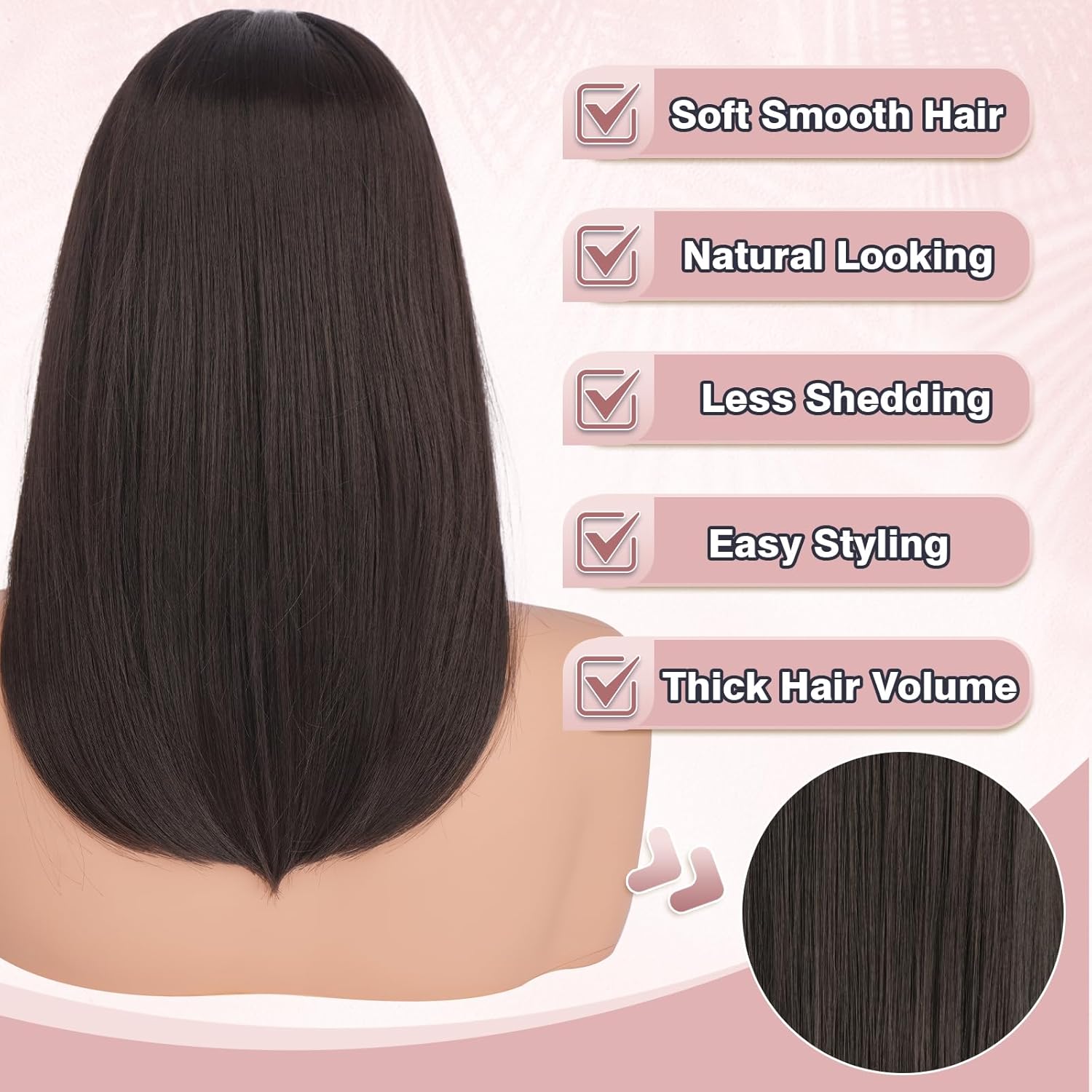 Haloo Brown Bob Wigs with Bangs Shoulder Length Straight Natural Looking Synthetic Heat Resistant Medium Hair Wigs for Women Daily Party, 16 Inch Dark Brown