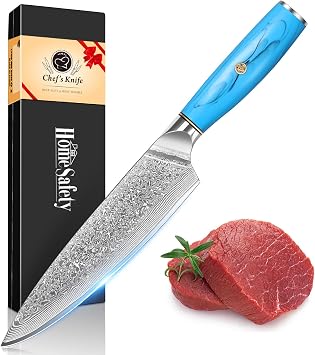 Home Safety Professional Damascus Steel Japanese Chef Knife 8 Inch Kitchen Knife VG-10 Damascus Chefs Knives Razor Sharp Meat Cleaver with Ergonomic Natural Resin Handle Cooking Knife and Gift Box