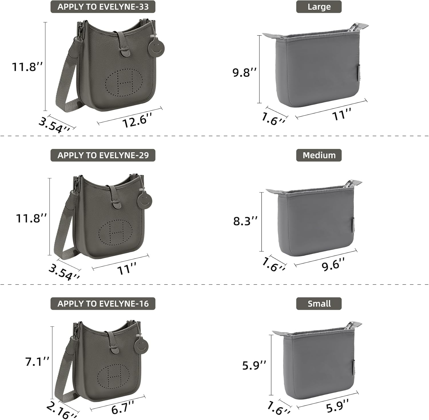 Purse Organizer Insert for Hermes Evelyne 29 PM, Mini Evelyne Bag Insert with Zipper,Nylon Inner Liner Organizer with Multi-pockets,Keep Bag Shape and Clean - Image 2