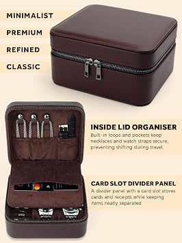 REVEMCN 2-Slot Large Travel Watch Box for Men, Watch & Jewellery Organiser
