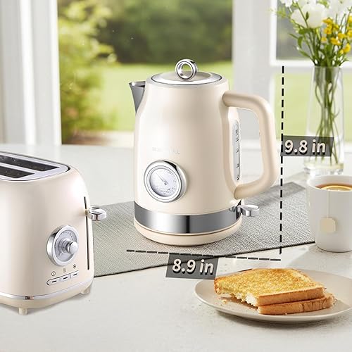 Miniatura 6 de Hervidor eléctrico retro, hervidor de té de acero inoxidable 304 de 1.7L con medidor de temperatura, caldera de agua de ebullición rápida de 1500 W,