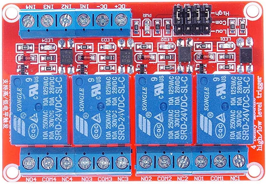 HiLetgo 4 Channel 24V Relay Module with OPTO-Isolated Support High and Low Level Trigger for PLC Automation Equipment Control