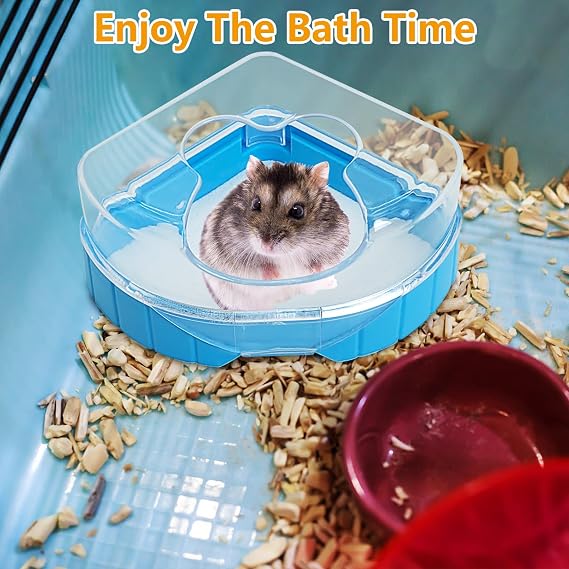 kathson Hamster Sand Bath Kit, 2LB Bathing Sand for Gerbils with Plastic Sandbox Chinchilla Cleaning Powder Dust Free Small Animals Showering Sand for Rodent Mice Rat Mouse