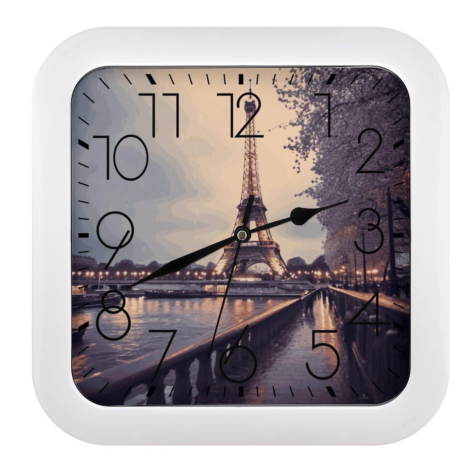 FekiLoot Eiffel Tower Winter Rainy Wall Clock 10.2" Modern Farmhouse Square Clocks Silent No Ticking, Wall Art and Timepiece Clock for Shelf Table Mantel Or Bedside Clocks
