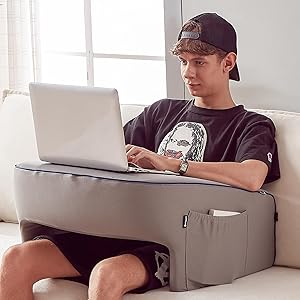 cooloo8 Reading Pillow for Gaming, Extra Large Laptop Pillow for Adult, Memory Foam Lap Desk Gaming Pillow for Reading, Working, Playing Steam Deck Switch or Sitting in Bed Floor Sofa(Grey)