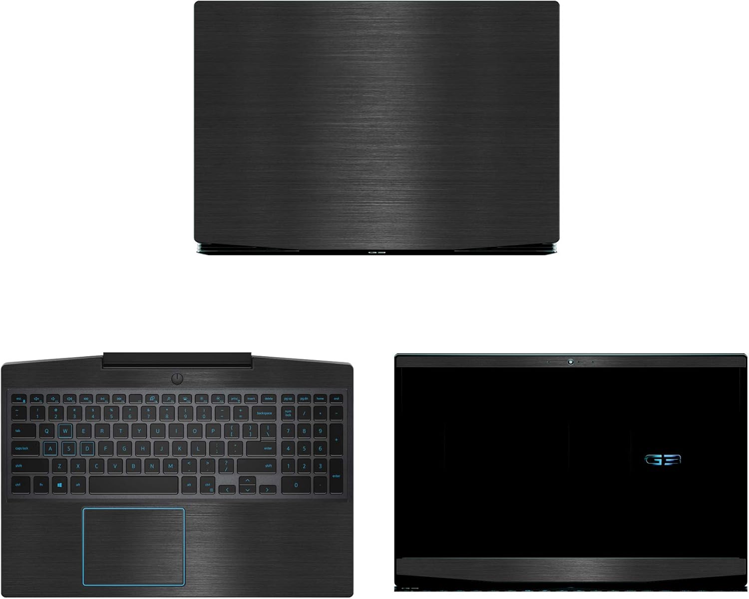 Decalrus - Protective Decal for Dell G3 3590 (15.6" Screen) Laptop Black Texture Brushed Aluminum Skin case Cover wrap BAdellG3_3590Back