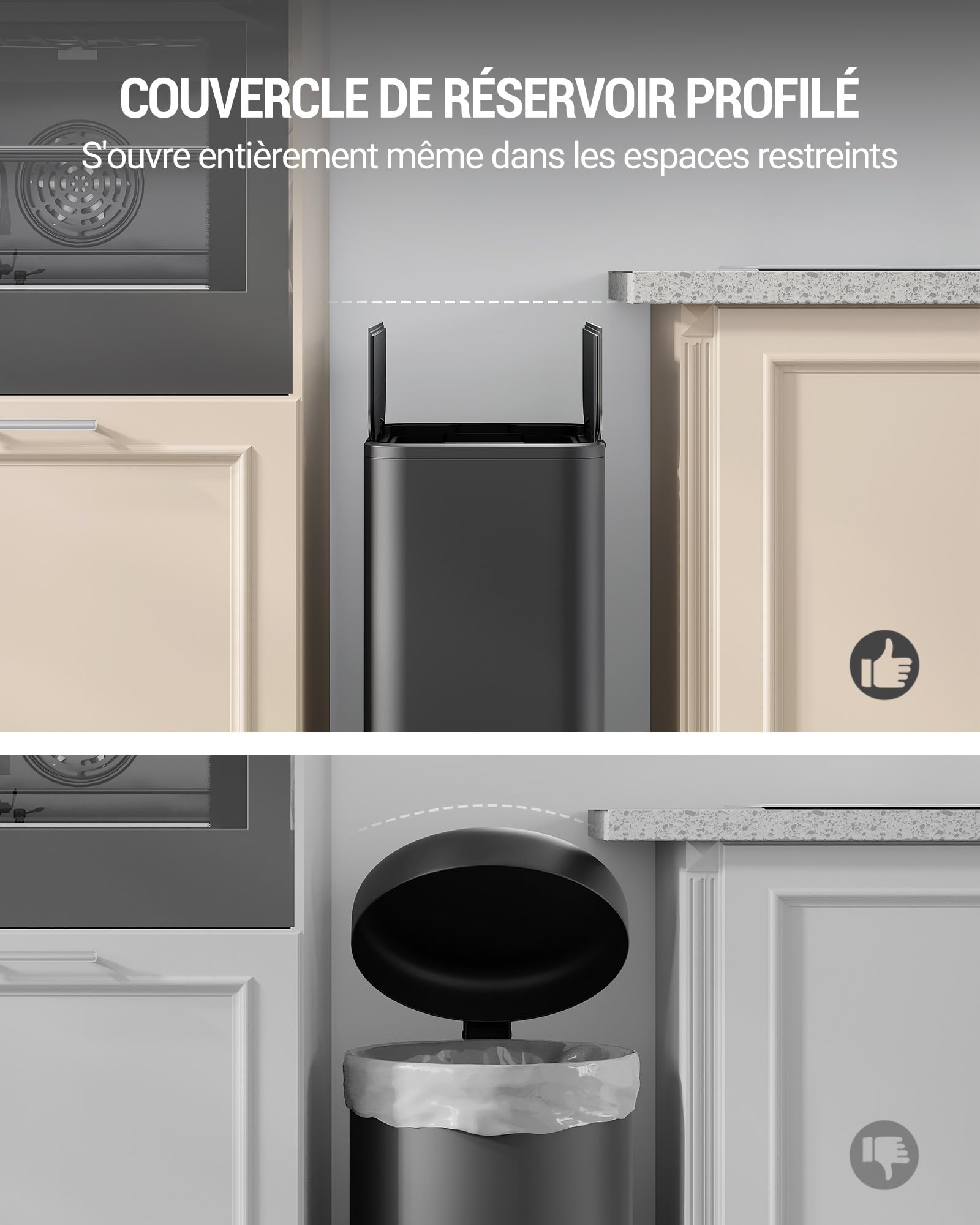 Hzuaneri Poubelle de Cuisine, Poubelle Double Compartiment Étroite de 2 x 28 Litres, Système de tri des Déchets de Cuisine, Livrée avec 15 sacs Poubelle adaptés, Noir SW22899B