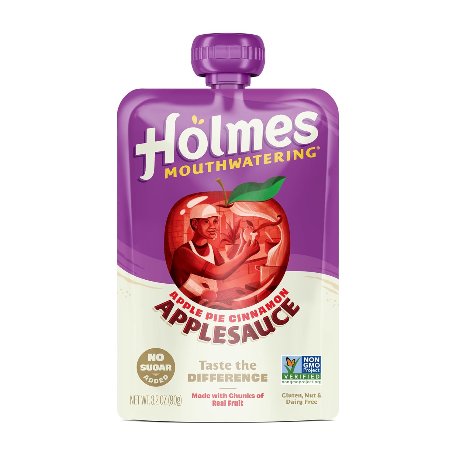 Applesauce Squeeze Pouch Variety Pack (8 Original Apple, 8 Apple Pie Cinnamon, 8 Strawberry Peach) 24 Pack of 3.2 oz | Work Snacks on the Go with Real Chunks of Fruit - Applesauce