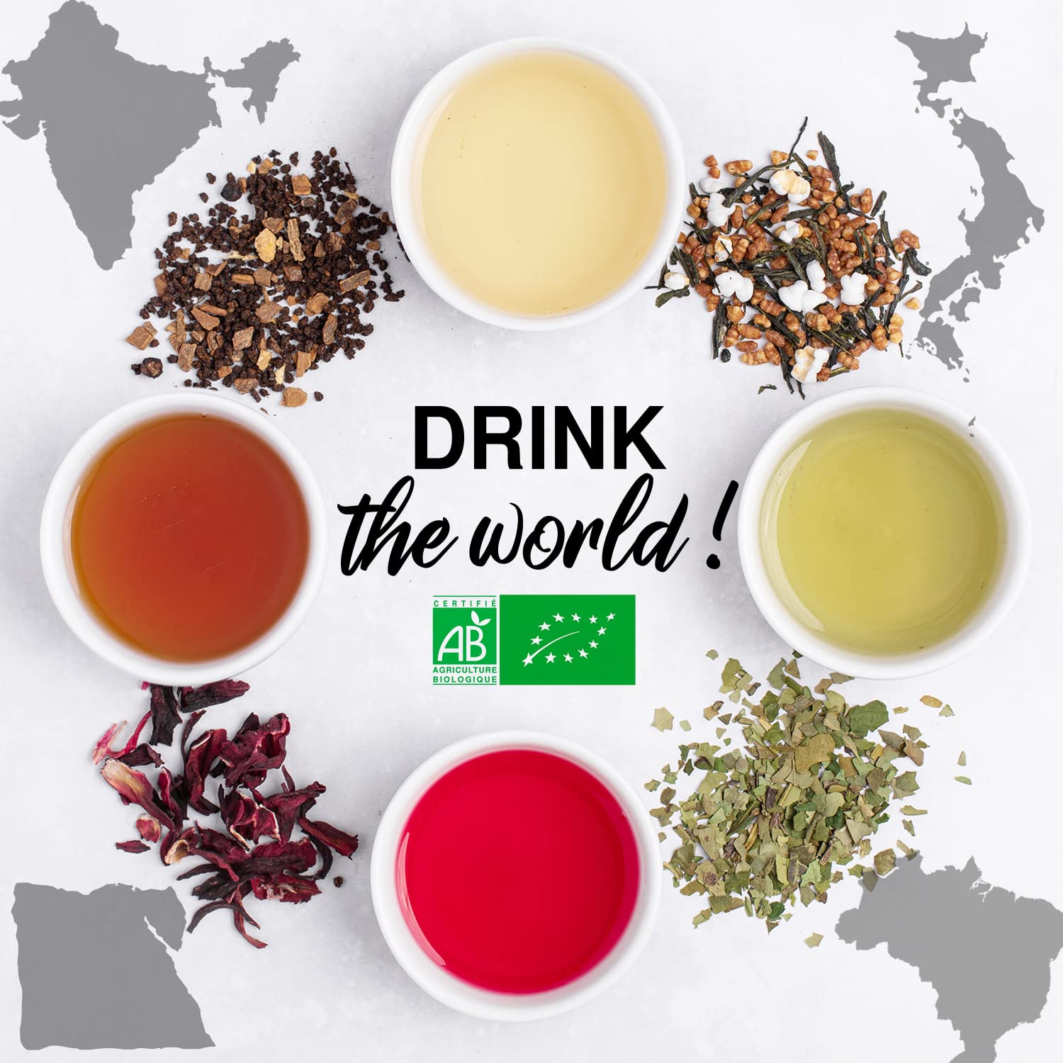 ORIGEENS COFFRET THÉ BIO BOISSONS DU MONDE - Hibiscus, Maté, Thé Chai, Thé vert Genmaicha - Assortiment thé 4x80gr - Coffret thé à offrir