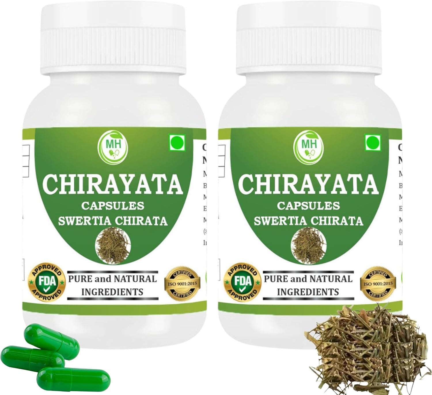 Morsan Healthcare Chirayata (Swertia chirata) Capsule | Pack of 60 x 500 MG. Vegetarian Capsules | Natural Herbal Supplement | GMP Certified | Gluten Free (Pack of 2)