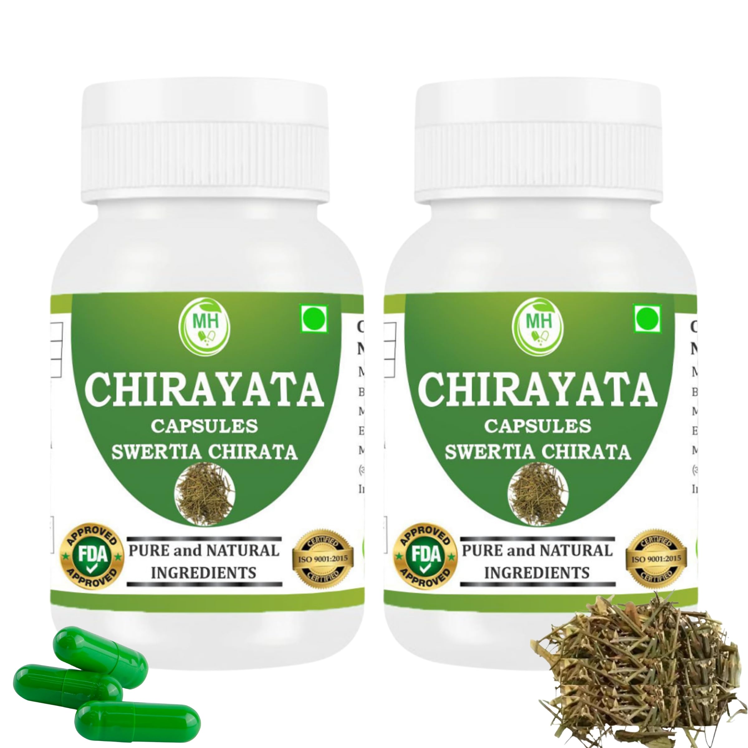 Chirayata Capsules | 500mg Swertia Chirata Extract | Natural Herbal Wellness Support | 60 Veg Capsules | High Potency | 100% Pure & Natural Supplement | chirata herb | Pack of 1