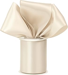 Champagne Ribbon 3 Inch Double Faced Satin Ribbon Sash Ribbon Thick Champagne Silk Ribbon for Wedding Decor, Gift Wrapping, Party Favor, Flower Arrangement, Craft Supplies, Bows - 10Yards