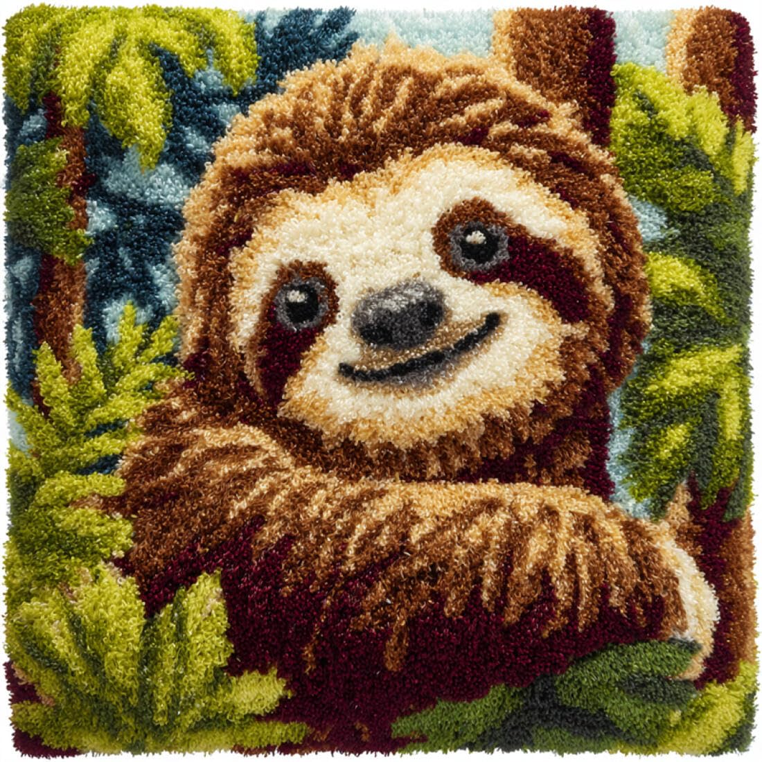 Kitquiver Animal Latch Hook Cushion Set Fantasy Sloth Crochet Needlework Crafts with Latch Hook Tool for Adults DIY Handmade Home Cushion Kits Decor 17x17In