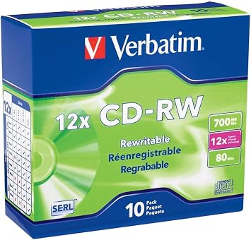 Verbatim CD-RW 700MB 4X-12X وسائط فارغة قابلة لإعادة الكتابة - 10 أقراص في علب جواهر رفيعة