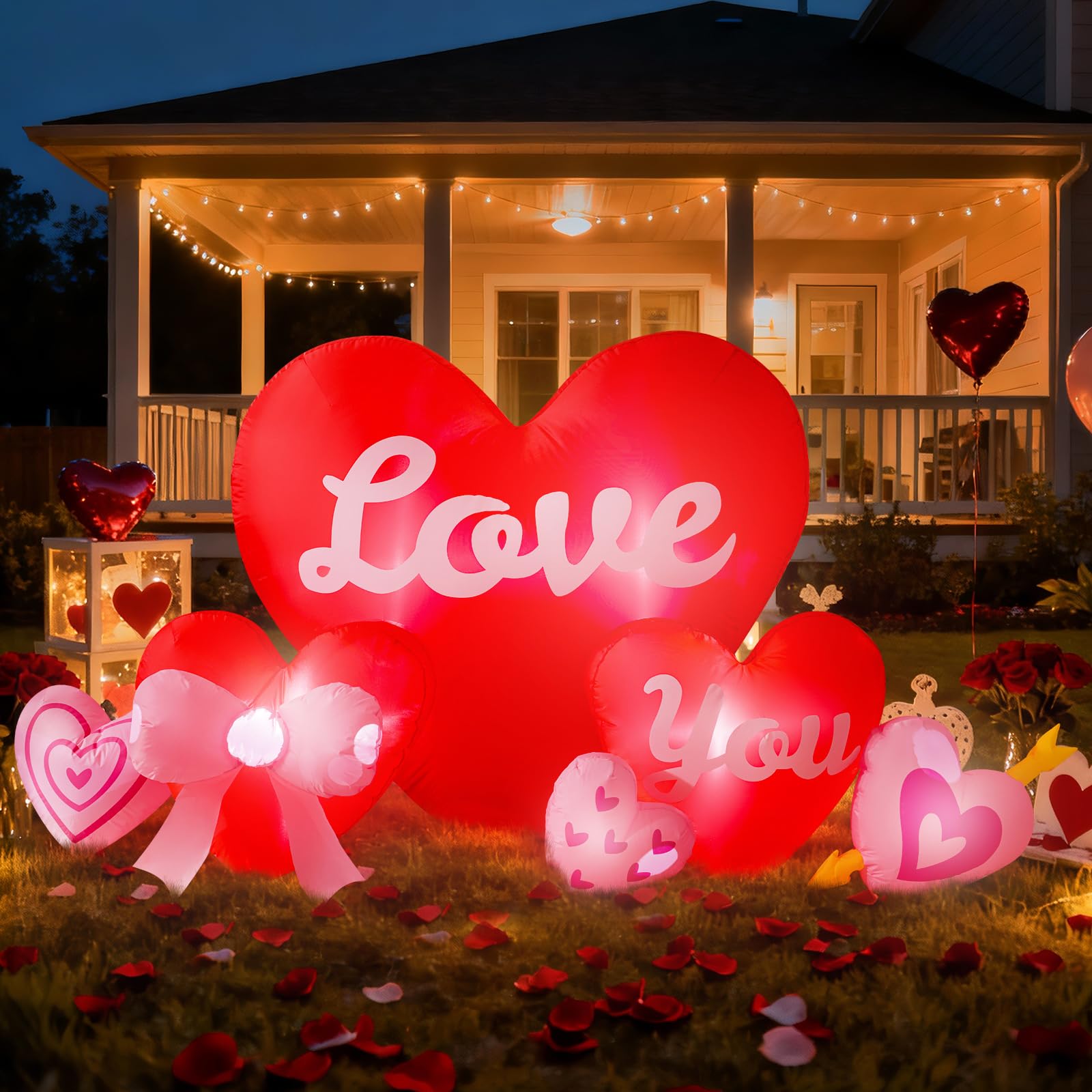 Cuori gonfiabili lunghi 2,5 m, per San Valentino, decorazioni da giardino con LED integrati, decorazione illuminata per feste all'aperto, interni, prato, giardino