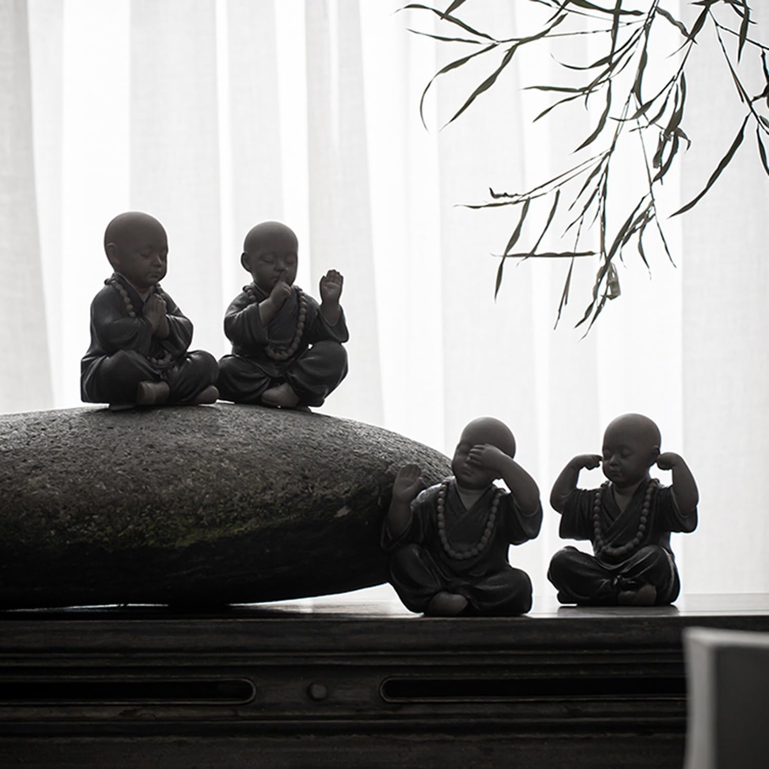 figurki zwierzątek， Zestaw 4 zabawnych figurek mnicha, ceramiczny zestaw do herbaty, akcesoria do rękodzieła, dekoracja stołu, ozdoby zen