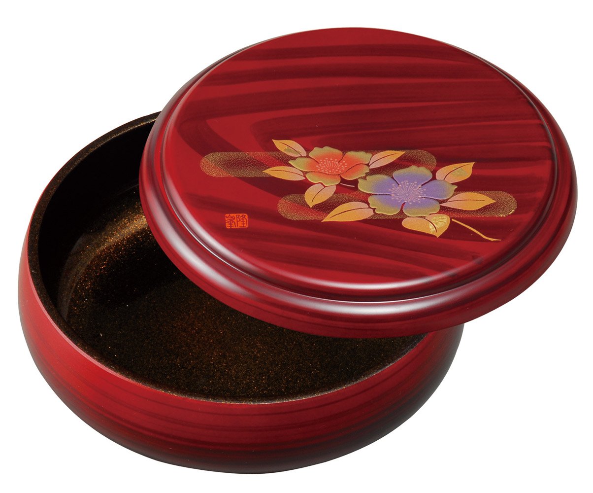 Amazon.co.jp: 中西工芸 菓子器 赤木目 山茶花蒔絵 0093056