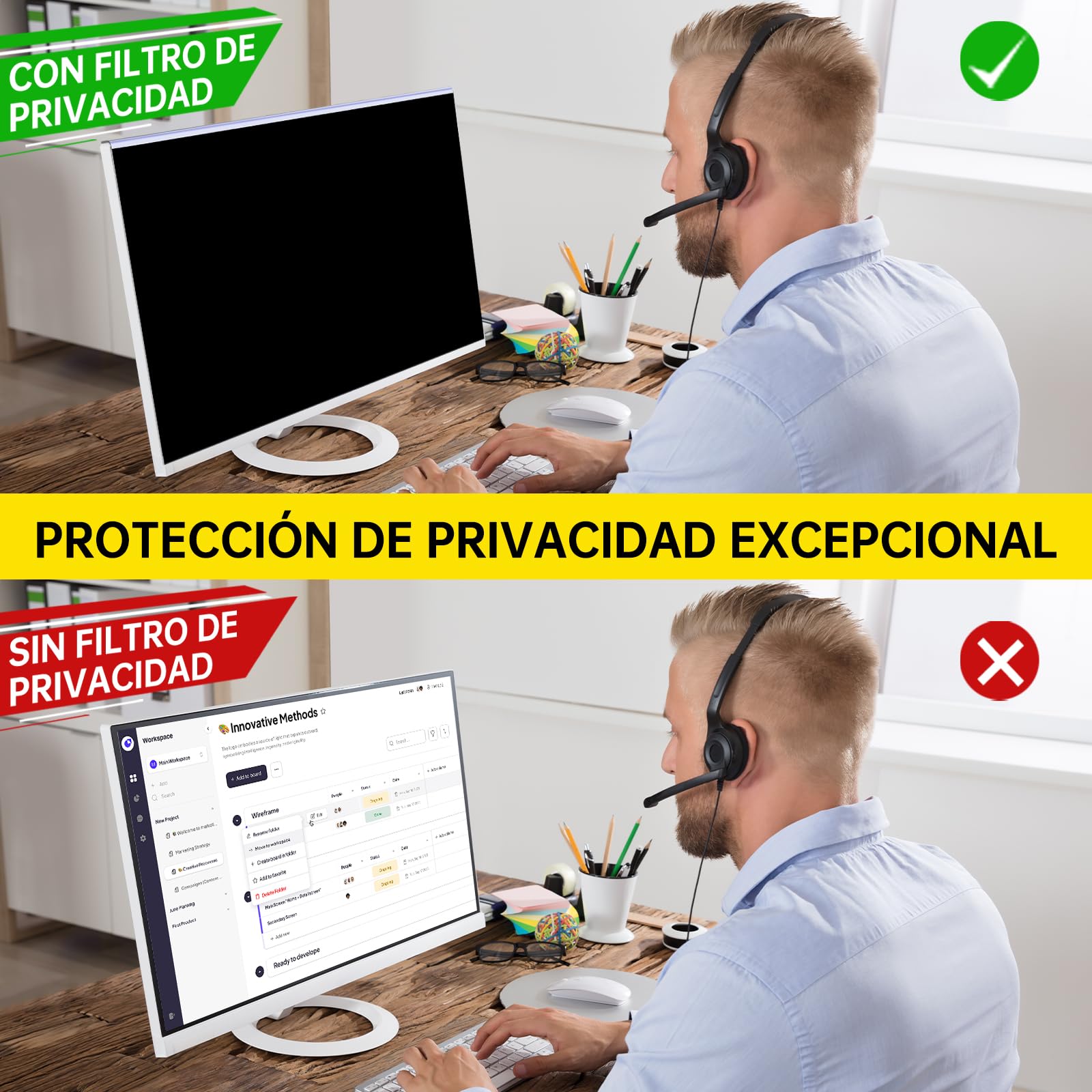 Filtro de Privacidad Colgante para Monitor de 27 Pulgadas (16:9) - Privacidad Avanzada, Anti-Luz Azul, Fácil Instalación, Reduce Reflejos y Fatiga Ocular, Compatible con Monitor Multimarca