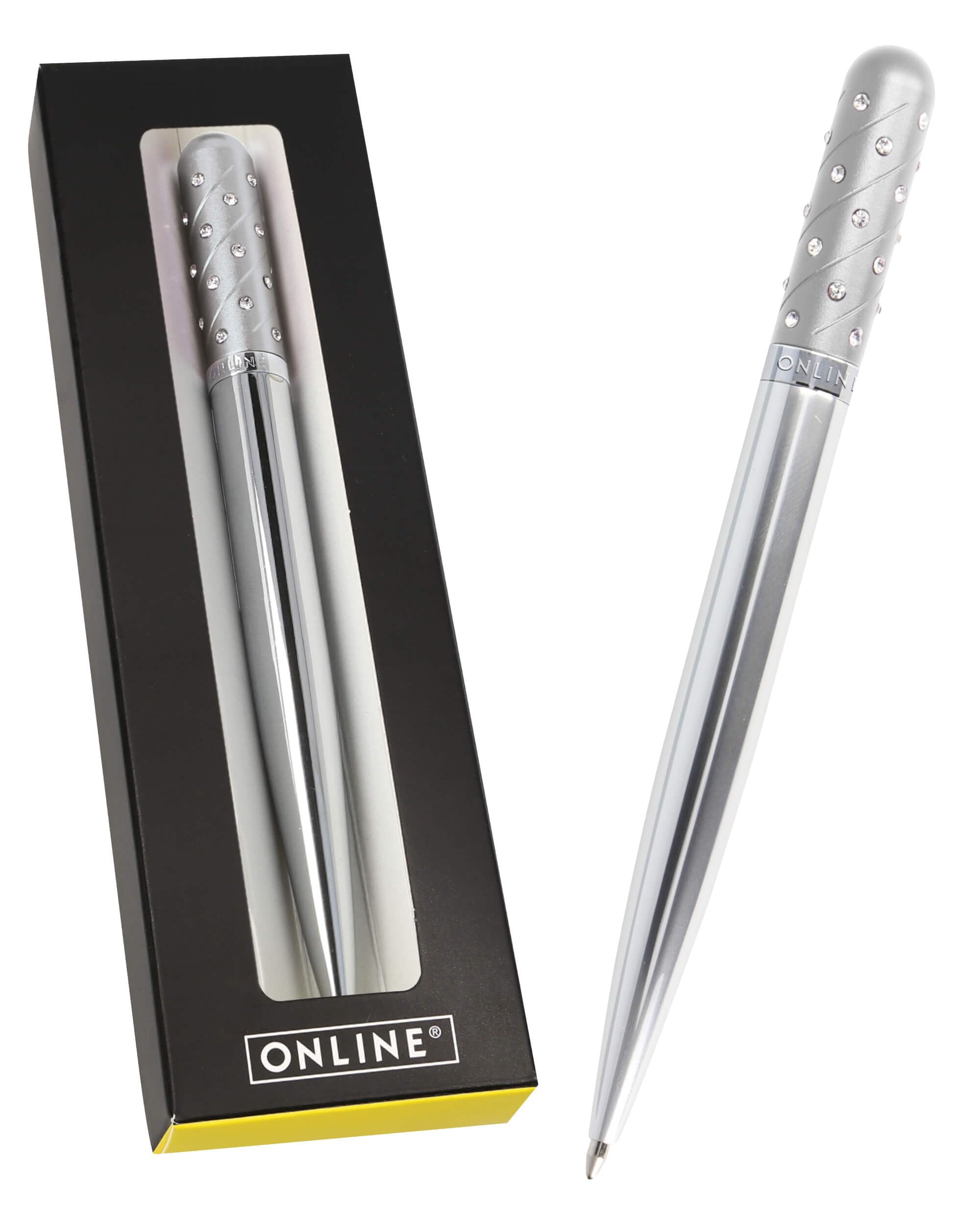 Online ๐ข๐ก๐๐๐ก๐ Crystal Pen ballpoint pen with sparkling rhinestones in silver, elegant pen in gift box, with international large-capacity refill, black ink, gift idea โ image 1