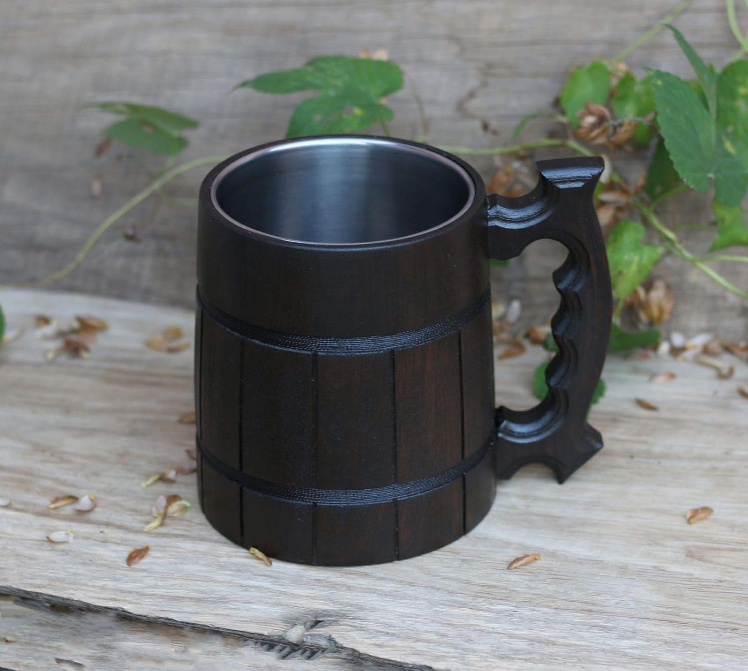 Wooden Beer Mug with Metal Insert - 30 oz Capacity. Wooden Beer Mug with Metal Insert - Great Gift for Dad on His Special Day!