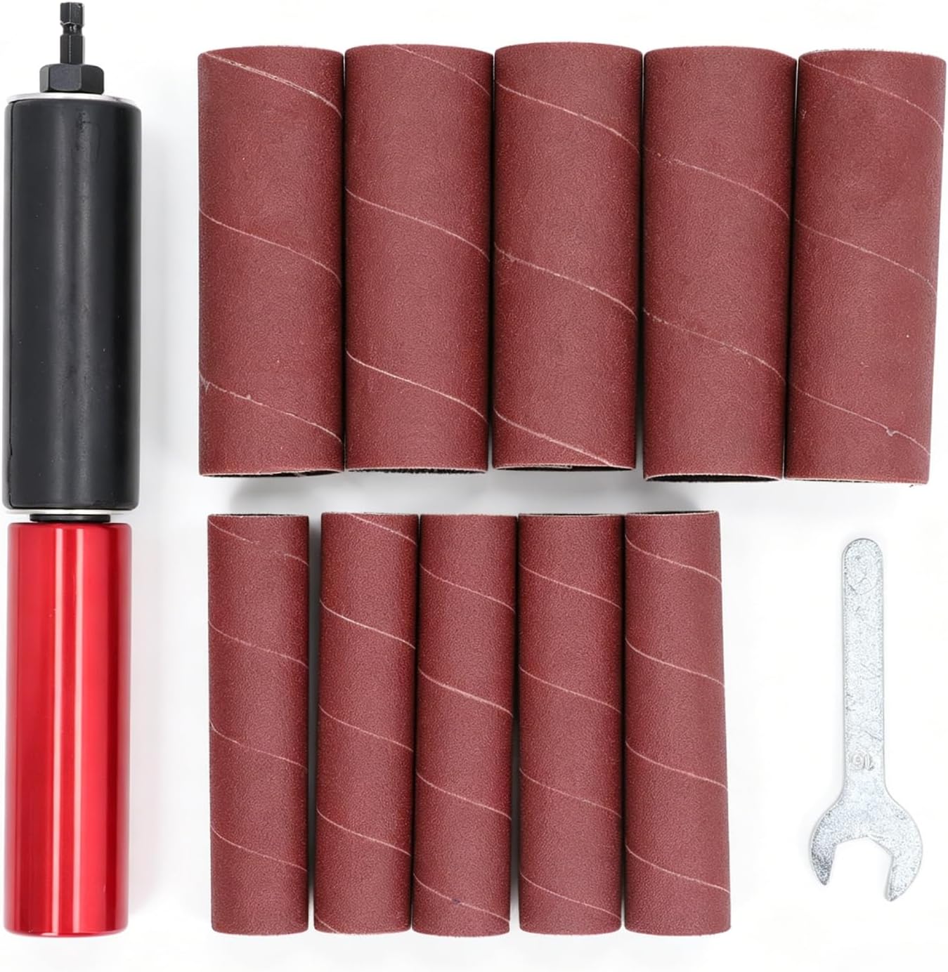 Spindle Sander Adapter Power Drill Spindle Sander Kit with 10Pcs Sandpaper Sleeves, 1.5in Mandrel Drum Aluminum Alloy Drill Sanding Mandrel Kit for Wood Metal