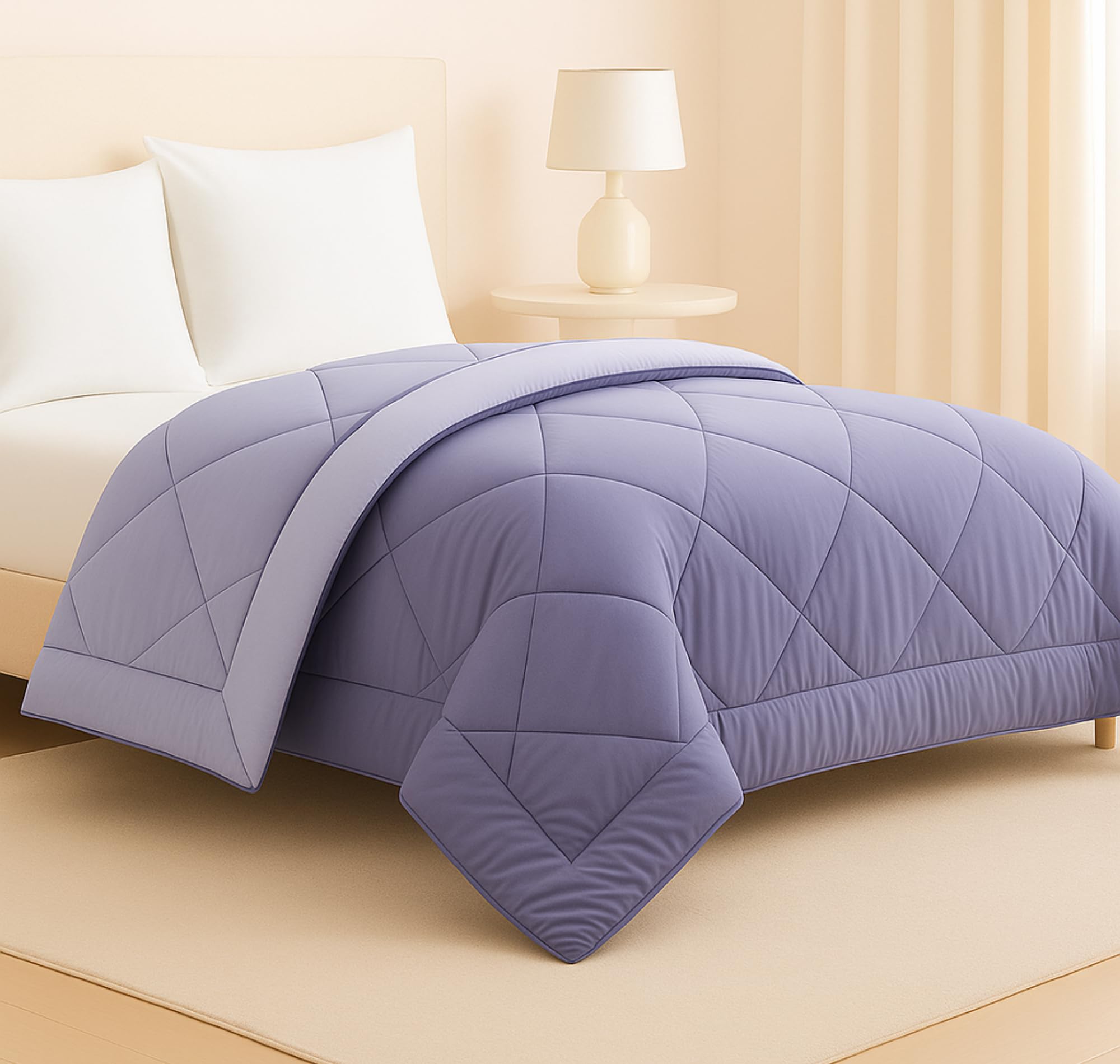 BSB HOME Luxury Reversible Comforter Double Size | Dual Color Soft Quilt for AC Room | Winter & Summer | Rainy Season Plush Microfiber | Solid Color Comforter – 90x100 Inches, Lavender