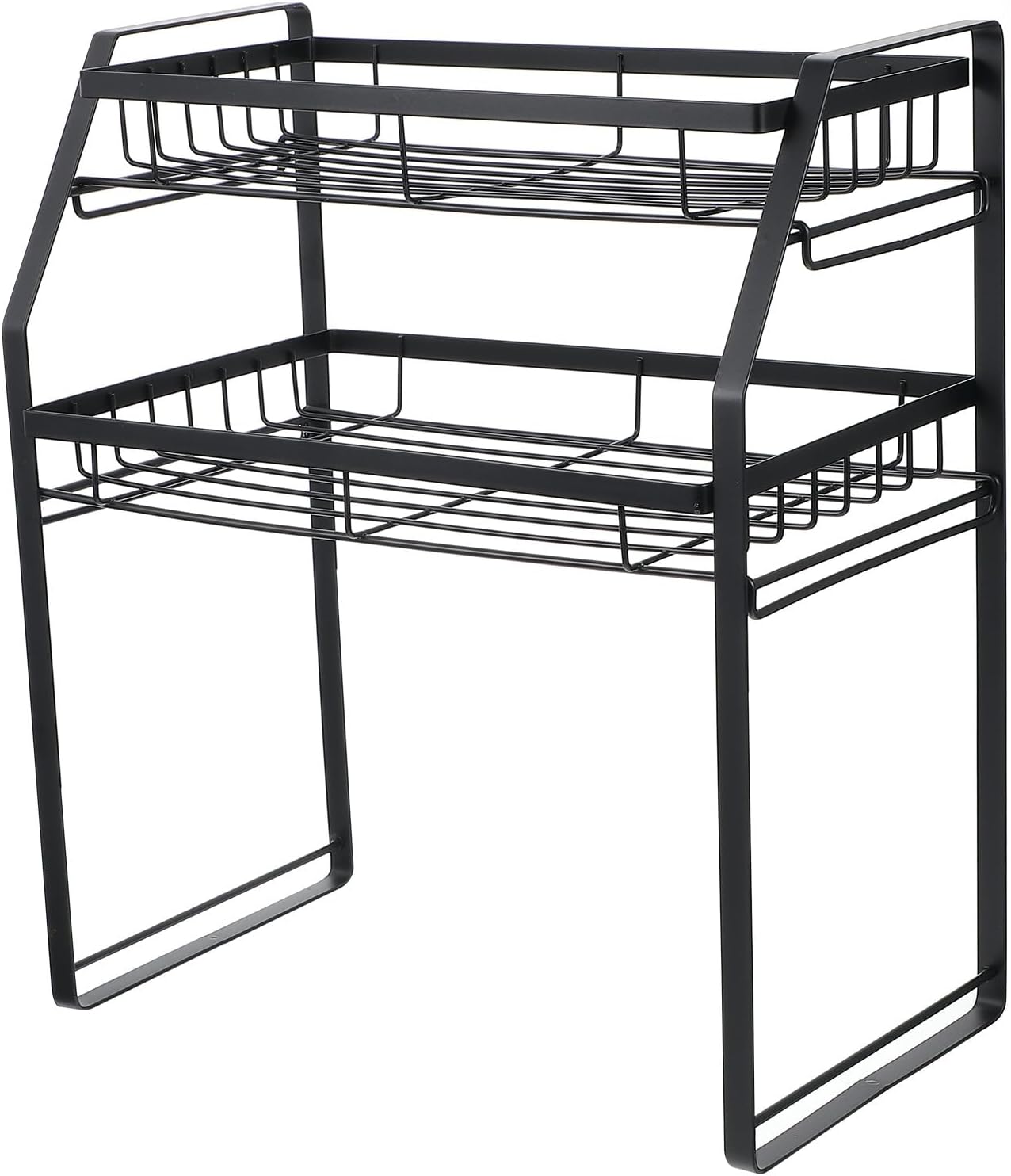 BESPORTBLE Two-layer Spice Bottle Rack Kitchen Storage Shelf Black Metal Seasoning Storage Organizer for Countertop and Cabinet Use
